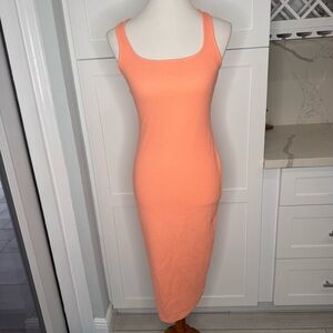 Lovers and Friends Ribbed Midi Dress in Peach Tangerine Size Small NWT